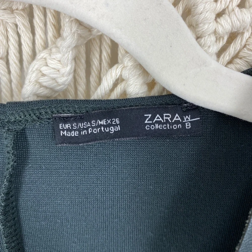 Zara V-Neck Forest Green Faux Leather Short Sleeves A-Line Dress Size Small - Picture 2 of 4